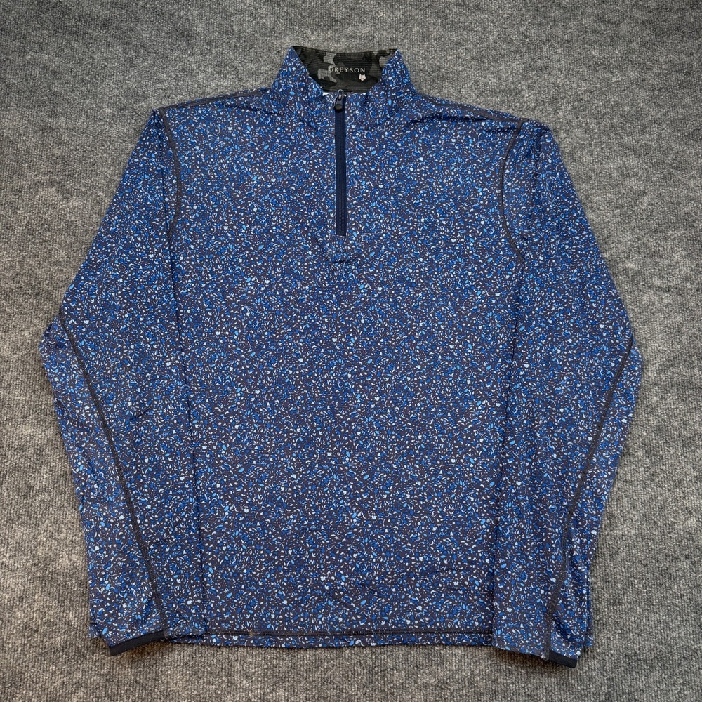 Greyson 1/4 Zip Large Mens Blue Speckled Geometric Floral Print Golf Shirt TATE